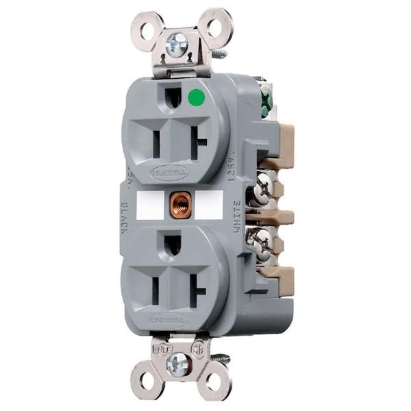 Hubbell HBL8300GY Duplex Receptacle, Hospital Grade, 20 amp, 125V
