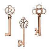 Mixed Set of 30 Vintage Old Look Skeleton Keys Fancy Heart Bow Necklace Pendants (Rose Gold)