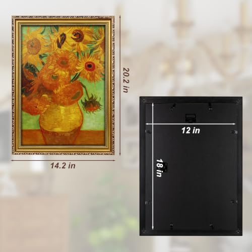 Image of 12x18 Frame Gold Wood Vintage 12 x 18 Frames Antique | Real Glass, Easy Photo Changes, Wall Hanging, Wall Art
