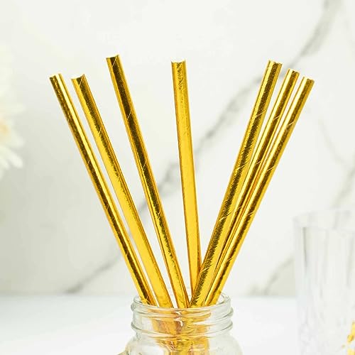 50 pitillos de papel dorados metálicos de 8 pulgadas miniatura 7