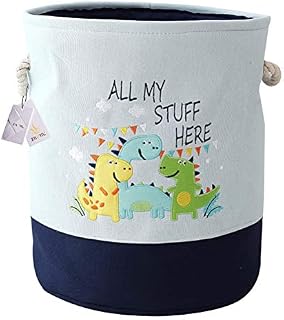 Znvmi Kids' Toys Storage Basket Canvas Thicken Laundry Basket Large Folding Washing Bin Baby Clothing Storage Nursery Organizer - Dinosaur/Blue