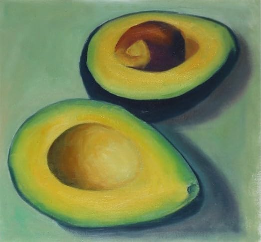 アボカドの油絵 アボカド油絵、アボカド静物画、8x8インチキャンバス、小さな