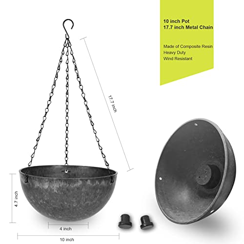 Wiwoo Hanging Planters For Indoor Plants, 10 Inch Hanging Basket Flowers Pot With Drainage Hole And Plugs For Outdoor Balcony Patio House Garden Decoration Set Of 2, Marble Pattern - Gray #TOP1