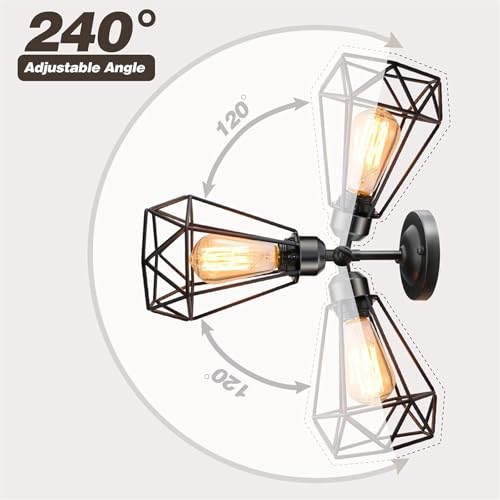 Apliques de pared retro industrial E27 con interruptor y enchufe ajustable color negro 2