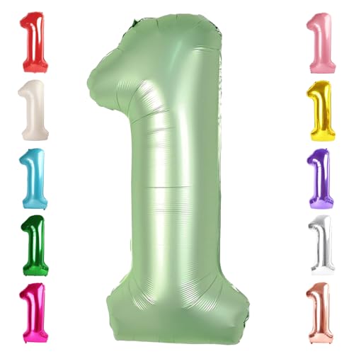 Image of Number 1 Balloon Birthday Decorations, 40In Sage-Green Balloons for Party | Eye-catching Appearance, Perfect Decorative Centerpieces, Convenient Self-sealing Structure, Widely for Various Occasions