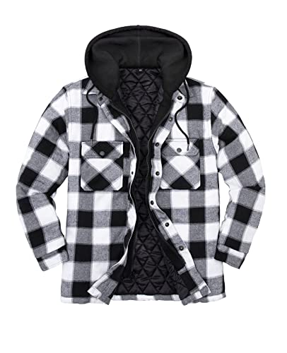 Image of ZENTHACE Men's Quilted Lined Hooded Plaid Jacket,Zipper & Snap Closure