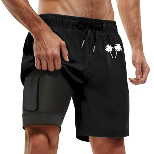 Short de bain homme grande taille avec slip intégré en coton léger de voyage