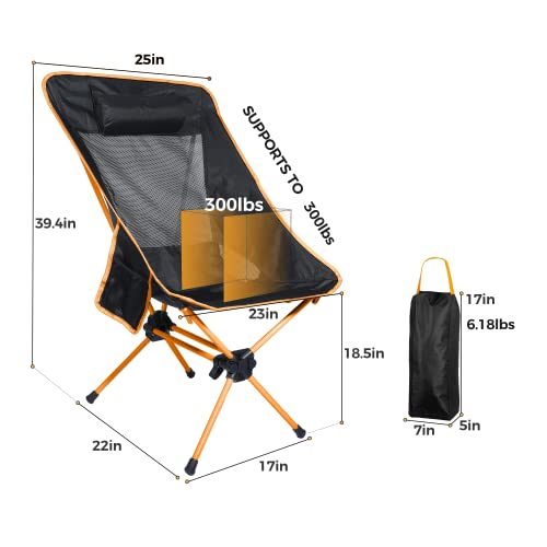 Ubon Compact Folding High Back Camping Chair Lightweight Portable Backpacking Chairs With 2 Side Pockets Black/Orange #TOP1