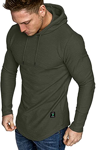 AIYINO Mens Fashion Athletic Hoodies Sport Sweatshirt Solid Color Fleece Pullover L Army Green