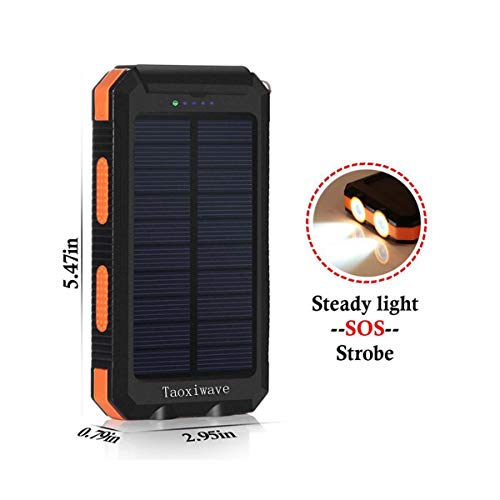 Solar Charger Power Bank 20000Mah Waterproof Portable External Backup Battery Charger Built-In Dual Usb/Flashlight And Compass For All Cell Phone And Electronic Devices(Black & Orange) #TOP5