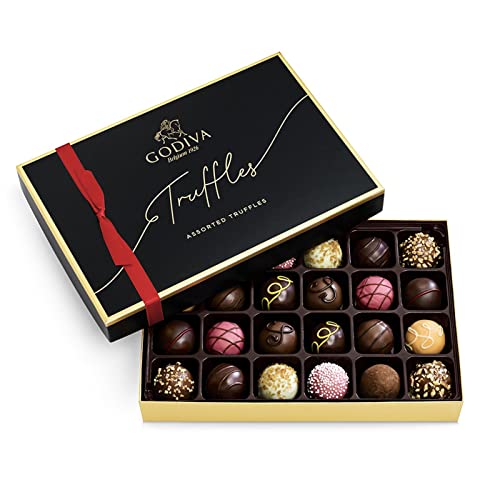 Godiva Chocolatier Holiday Signature Assorted Chocolate Truffles Gift Box  with Red Ribbon – 24 Piece Gourmet Chocolate Selection with Milk Chocolate,  Crunchy Almonds, Dark Chocolate Truffles & Salted Caramel – Please Send