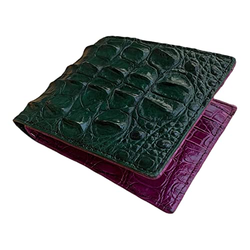Genuine crocodile leather skin bifold wallet for men, alligator leather Men's wallet, outside green in side purple
