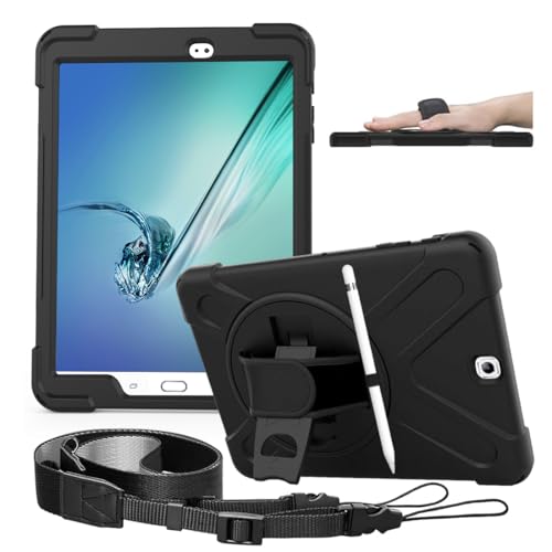 Galaxy Tab S2 9.7 Case - Dropproof Shockproof Heavy Duty Tablet Cover Rotatable Kickstand Handle Stand Hand Strap Shoulder Belt Carrying Case for Samsung SM-T810/T813/T815/T817/T818/T819 9.7' Black