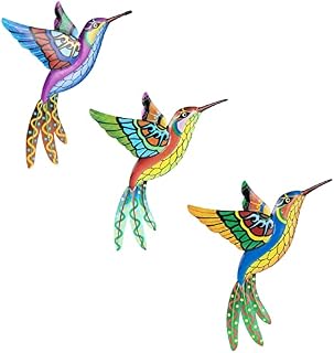 3 Pack Metal Hummingbird Wall Art Decor, 10 Inch 3D Hummingbird Wall Decor Colorful Birds Outdoor Sculpture Hanging for Indoor, Patio Balcony Deck, Garden Fence, Backyard, Bedroom, Living Room