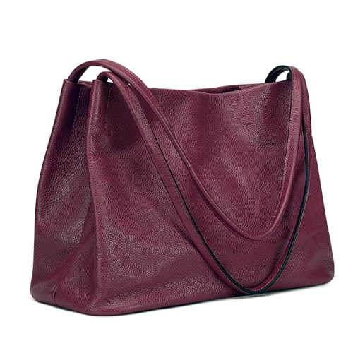 Image of Kattee Leather Tote Purse for Women, Casual Hobo Shoulder Bag | Roomy tote purse with a magnetic snap closure for work, shopping, and daily use.