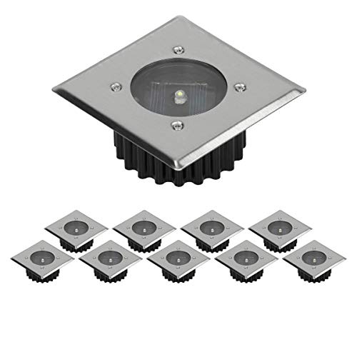ECD Germany 10x Spot Solaire LED Encastrable au Sol - Carré - en Acier Inoxydable/Verre - Étanche IP67 - pour Chemin de Terrasse Jardin - Lampadaire pour Espace Extérieur - Lampe Solaire de Jardin