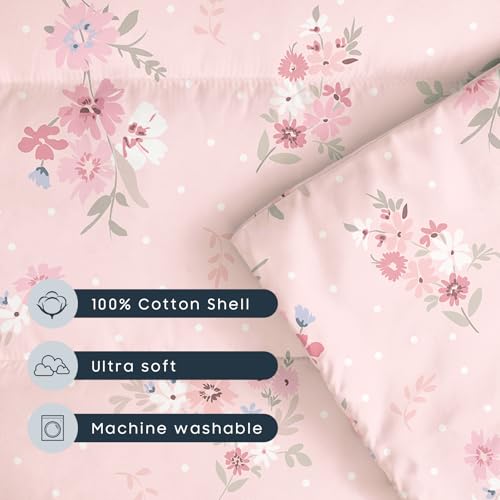 Image of Wake In Cloud - Toddler Nap Mat with Pillow and Blanket, 100% Cotton Fabric, for Kids Girls Ages 3 Plus in Daycare Kindergarten Preschool, Roll Up Sleeping Bag, Floral Flowers