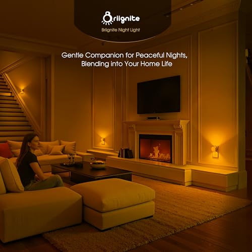 Image of Briignite Night Light [2 Pack], Night Lights Plug Into Wall, 3 Adjustable Brightness Levels, Dusk to Dawn Sensor, Soft Amber Glow, Ideal Night Light for Kids, Bedroom, Bathroom, Hallway, Nursery
