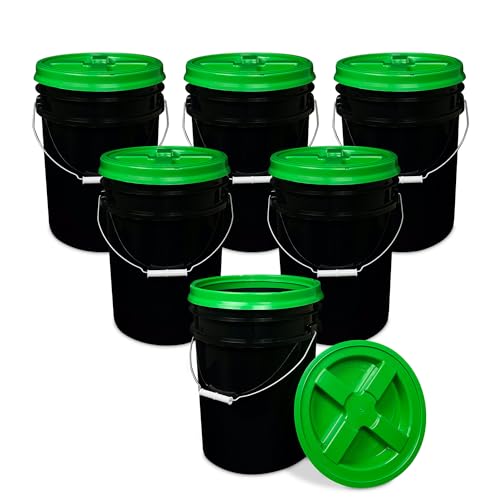 ePackageSupply 5 Gallon Black Bucket with Gamma Seal Screw on Airtight Lid | Made in USA | Food Grade | Heavy-Duty HPDE Plastic | Durable 90 Mil All Purpose Pail | Easy Stack and Store | BPA Free