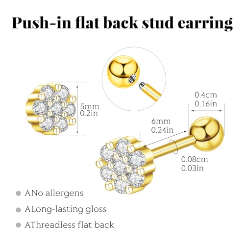 Minimalist Hypoallergenic Cartilage Earrings Set in Gold and Silver - 7 Styles, Copper Material, Surgical Steel, Screw Back, Second Hole Pierced Earrings for Sensitive Ears - Cute 5mm Ball Studs Jewelry Gift2