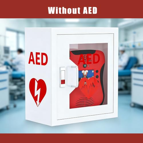 Image of AED Cabinet Wall Mount Storage Cabinet 14.2 x 7.1 x 15.7 Inches Industrial Grade Steel Metal Plate See Through Window Wall Mounted Fits Most Brands of AED Defibrillators