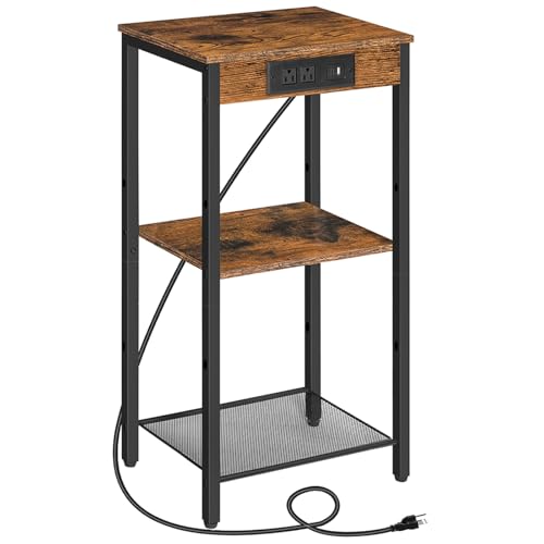 HOOBRO Tall End Table with Charging Station, 30 Inch Slim