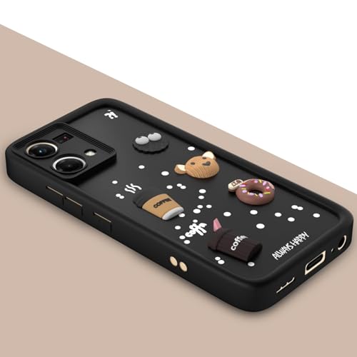 Image of Bintage Cute Fun Ball | Taddy Cartoon 3D Smiley Coffee Cup | Milk Donut | Full Camera Protection Back Cover Compatible for Oppo CPH2461 / F21s Pro 4G - Black