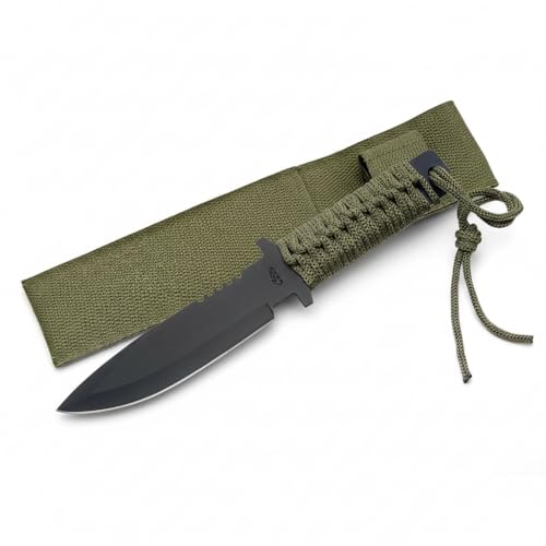 SZCO Spear Point Hunting Knife 10.5 Inch - Camping Knife with Cord Wrapped Lanyard Handle, Stainless Steel Blade - Pocket Knife for Hiking, Camping & Outdoor Uses