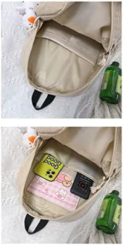 Shuangrxu Vintage Corduroy Backpack Kawaii Bear Pattern Travel School Bag  for Girls Boys (B-Green)
