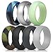 ThunderFit Mens Silicone Wedding Rings Wedding Bands - 7 Pack (Black, Dark Grey, Camo, Navy Blue, Silver, Glow in the Dark, Blue Camo, 14.5 - 15 (23.7mm))