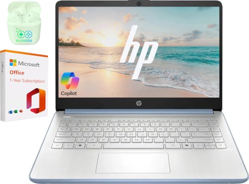 Image of HP 14 inch Business Laptop Computer with 1-Year Office 365, Intel Quad-Core N150 Processor, 4GB RAM 128GB UFS, Windows 11 Home, PLUSERA Earphones, Sky Blue