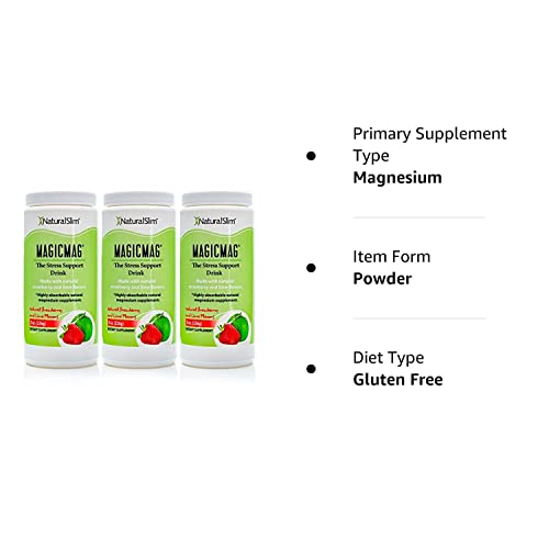 NaturalSlim Magicmag Pure Magnesium Citrate Powder – Stress, Constipation, Muscle, and Heart Support | Natural Strawberry & Lime Flavored Magnesium Supplement - 8oz Drink Mix (3 Pack)
