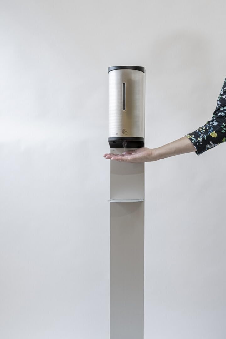 EMCO System 2 Desinfektionsspender zur Stand- oder Wandmontage, sensorgesteuerter Desinfektionsmittelspender ideal für Flüssigseife und Desinfektionsgel, langlebige Desinfektionssäule - Edelstahl