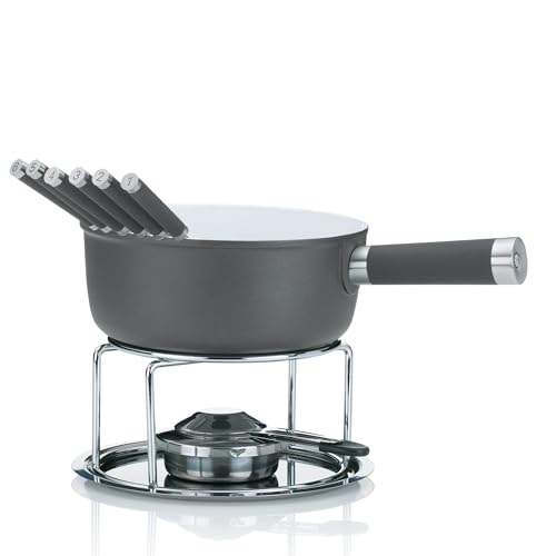 kela Set à fondue au fromage 10 pièces, fondue en fonte d'aluminium pour 6 personnes LANCY, revêtement céramique, avec support de pâte à brûler,...