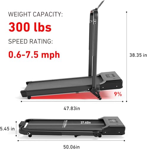 Image of DeerRun Walking Pad Treadmill with Incline and Handle Bar, 4-in-1 Foldable Under Desk Treadmills for Home Small or Office, 300 lbs Capacity 3.0 HP Folding Portable Walking Pad with APP
