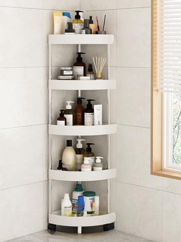Zehaiwl バスルーム 浴室用ラックコーナー ラック ステンレス 3〜5段のシャンプーラック 水切り サビ防止 調味料収納 浴室収納 台所収納 バスルーム整理 (ホワイト,36x114x26cm)