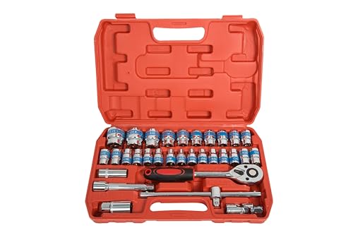 Image of Zaptec 32 Pcs 1 /2 Inch Mechanic Socket Set - Heavy Duty Ratchet Wrench Goti Pana Tool Kit with Carry Case for Car, Bike, Automotive & Home Repairs