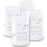 Windlicht Fisch Deko, 8 Stück Mini Tischlichter Kerzen Deko als Tischdeko für Junge und Mädchen Kommunion Konfirmation Taufe Teelichter I Schön DASS du da bist I ca. 6,0 x 10,0 cm (Türkis)