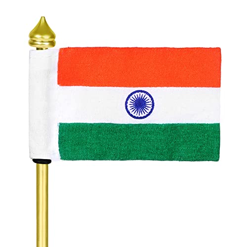 Image of ZAHEPA Flag for Car Dashboard, Khadi Fabric decorative Flag with Gold Plated Square Metal Base, Office Desk Accessory, Tabletop Decoration for Home, Office & Corporate Use, Gift for Professionals