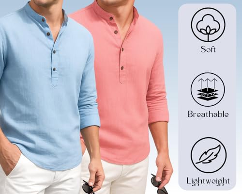 Image of DEEMOON Combo of Men's Cotton Blend Solid Regular Fit Full Sleeve Short Kurta | Men's Trendy Short Kurta Pack of 2 (Available in Plus Size & Combo Packs)