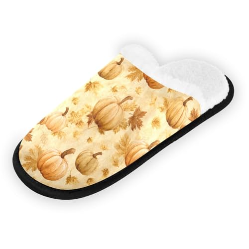 Halloween Yellow Retro Pumpkin Slippers For Women Men Soft Memory Foam Non-Slip Hallowmas Winter Indoor House Shoes Travel Slipper2