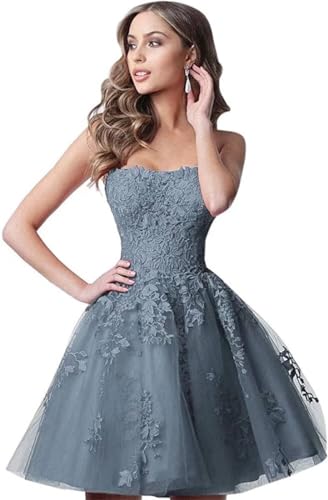 Image of Lace Homecoming Dresses Short A Line Strapless Formal Cocktail Party Gowns