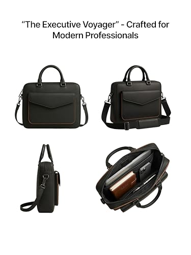 Image of Vegan Leather Laptop Messenger Bag for Men & Women | 15.6 Inch Office Shoulder Bag with Padded Laptop Compartment Multi-Pocket Work Satchel Adjustable Strap Business Bag | Alls