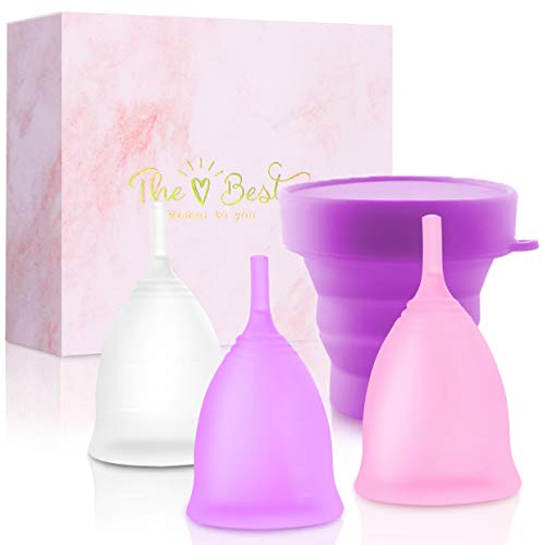 Biodegradable Menstrual Cup, Reusable Silicone Period Cups Set with Foldable Sterilizing Cup, Regular & Heavy Flow, BPA Free, Flexible, Natural, Eco-Friendly - 2 Large & 1 Small Biodegradable Menstrual Cup, Reusable Silicone Period Cups Set with Foldable Sterilizing Cup, Regular & Heavy Flow, BPA Free, Flexible, Natural, Eco-Friendly - 2 Large & 1 Small
