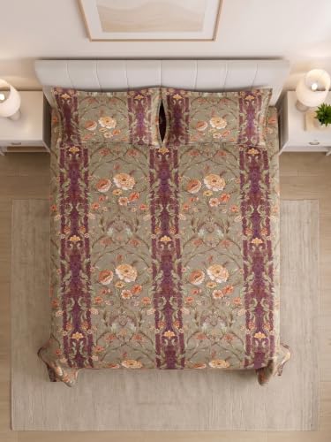 Image of Mafatlal 130 GSM Pearl Printed Double Bedsheet with 2 Pillow Covers | 90 x 100 Inch | Premium Comfort Fabric | Smooth Texture, Lightweight, Neat Stitching, Home Decor Collection | Olive-Multicolor