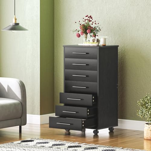 Image of HOOBRO 7-Drawer File Cabinet, Wooden Office Cabinet with Drawers, Mobile Storage Cabinet, for Home Office, Study, Easy Assembly, Black BK07WJ01