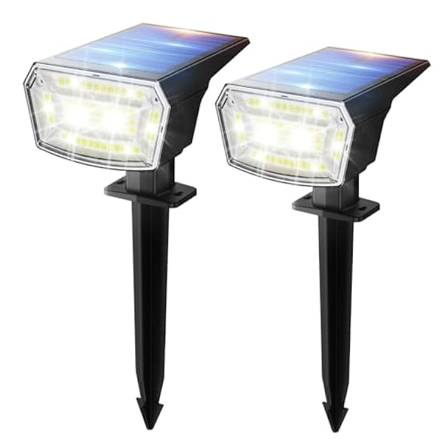 TECKNET Solar Spot Lights Outdoor 59 LEDs, 3 Lighting Modes, 2-in-1 Solar Lights Outdoor Waterproof IP65, Spotlight for Outside, Wall, Yard, Garden - 2 Pack, Cool White