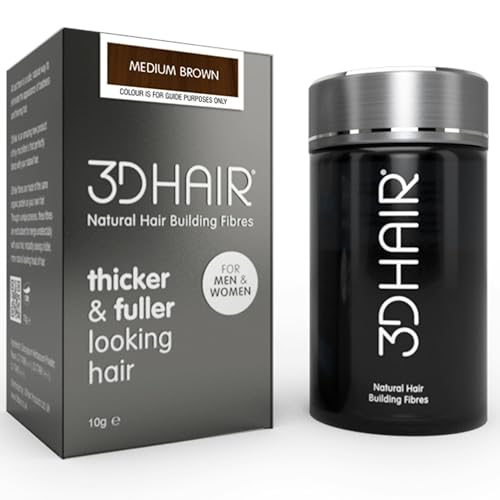 3D Hair Fibres | Hair Powder for Thinning Hair 10g Bottle | Makes Thin Hair Look Thicker in Seconds | Hair Loss Concealer For Women & Men (Medium Brown) option
