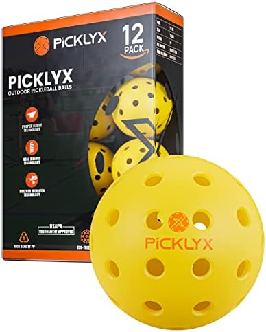 Picklyx 40-Hole Pickleballs for Outdoor Play – 12 Plastic, Ultra-Bright Outdoor Pickleball Balls for Games & Practice – Weather-Weighted Pickleballs with Real Bounce Technology for Superior Play