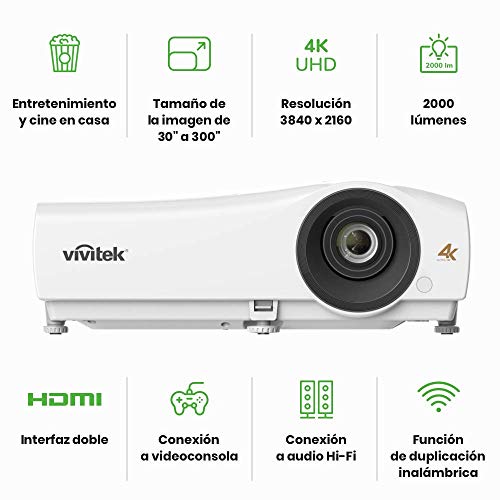 Vivitek-HK2200-proyector-de-Cine-en-casa-Compacto-4K-UHD-HDMI-USB-Espejo-inalambrico-Chromecast-hasta-300-Diagonal-2000-lumenes-Altavoces-Integrados